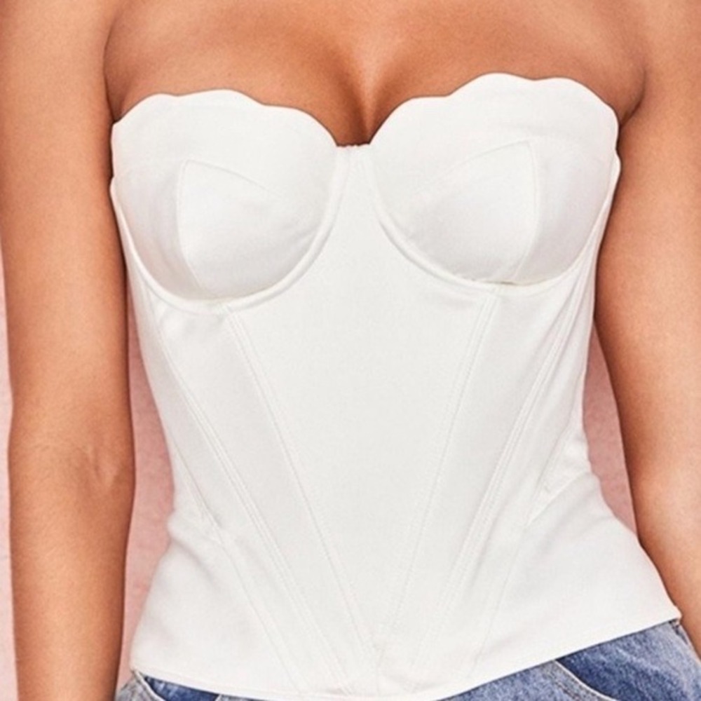 House of CB Simone Ivory Satin Boned Corset Top Strapless SB4654 Size S